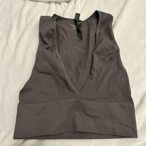 Gray Ribbed V-Neck Tank top